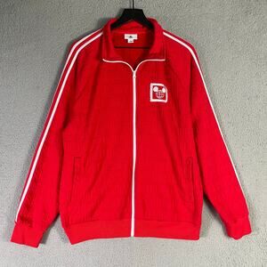 Walt‎ Disney World Red Track Jacket Large Unisex Adult Zip Varsity Embossed Logo